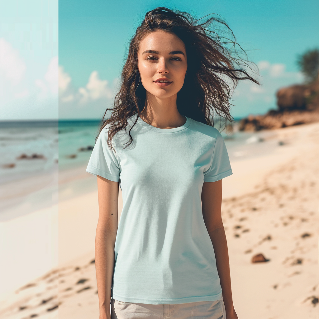 Beachy Model in Light Blue T-Shirt