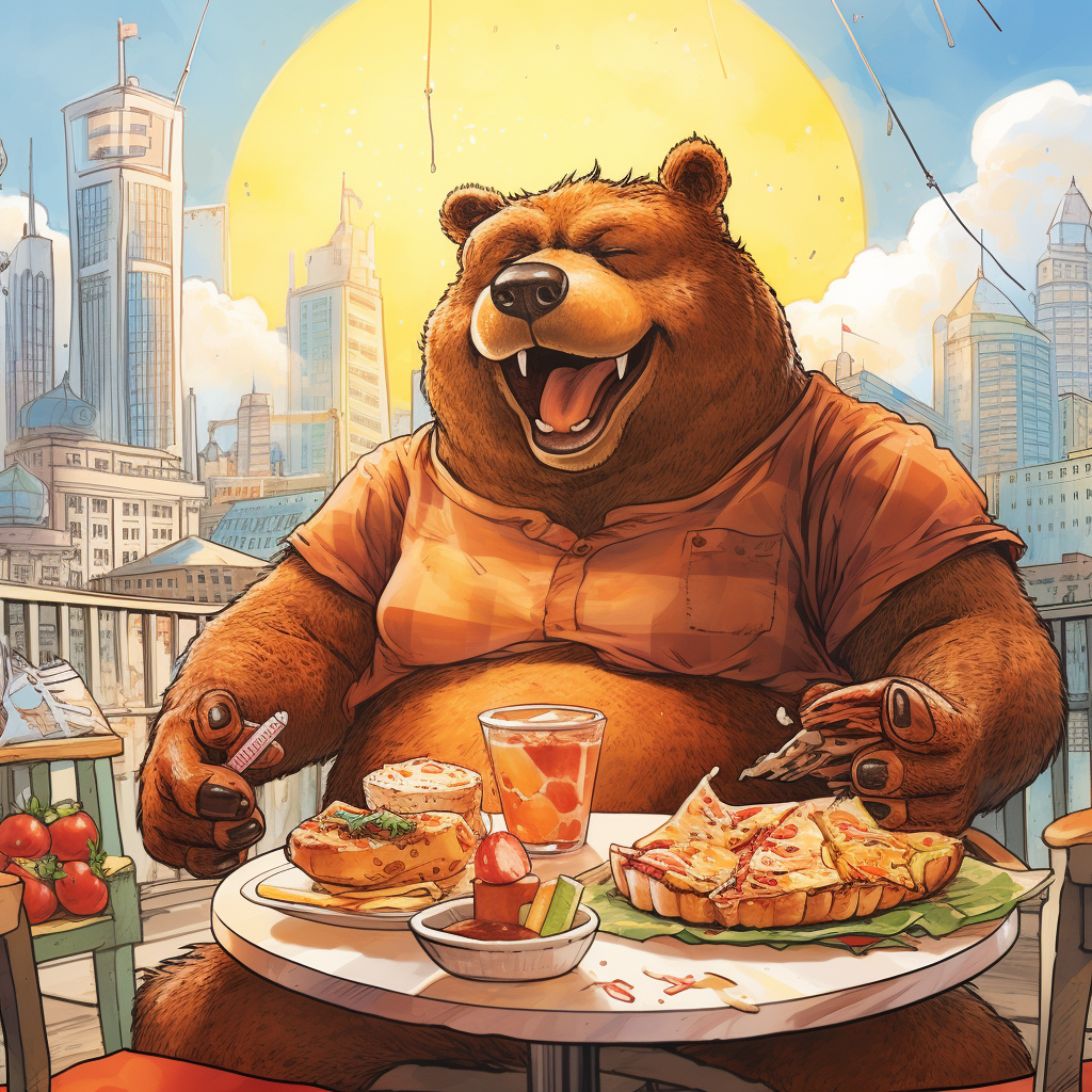 Bear enjoying juicy hamburger meal ?