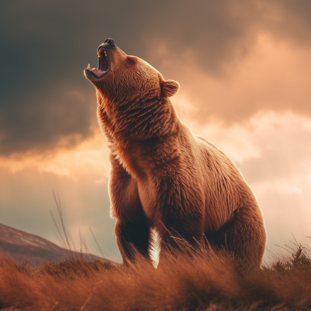 Powerful bear roaring at the sky