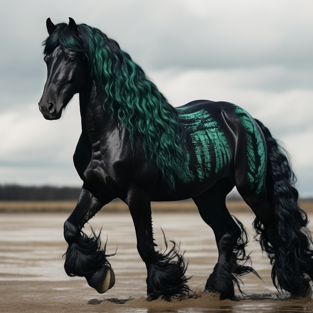 Majestic draft horse with emerald sheen