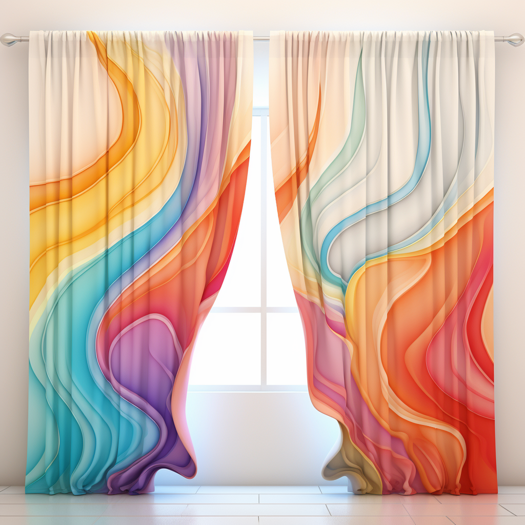 Vibrant cartoon-style curtains on a white background