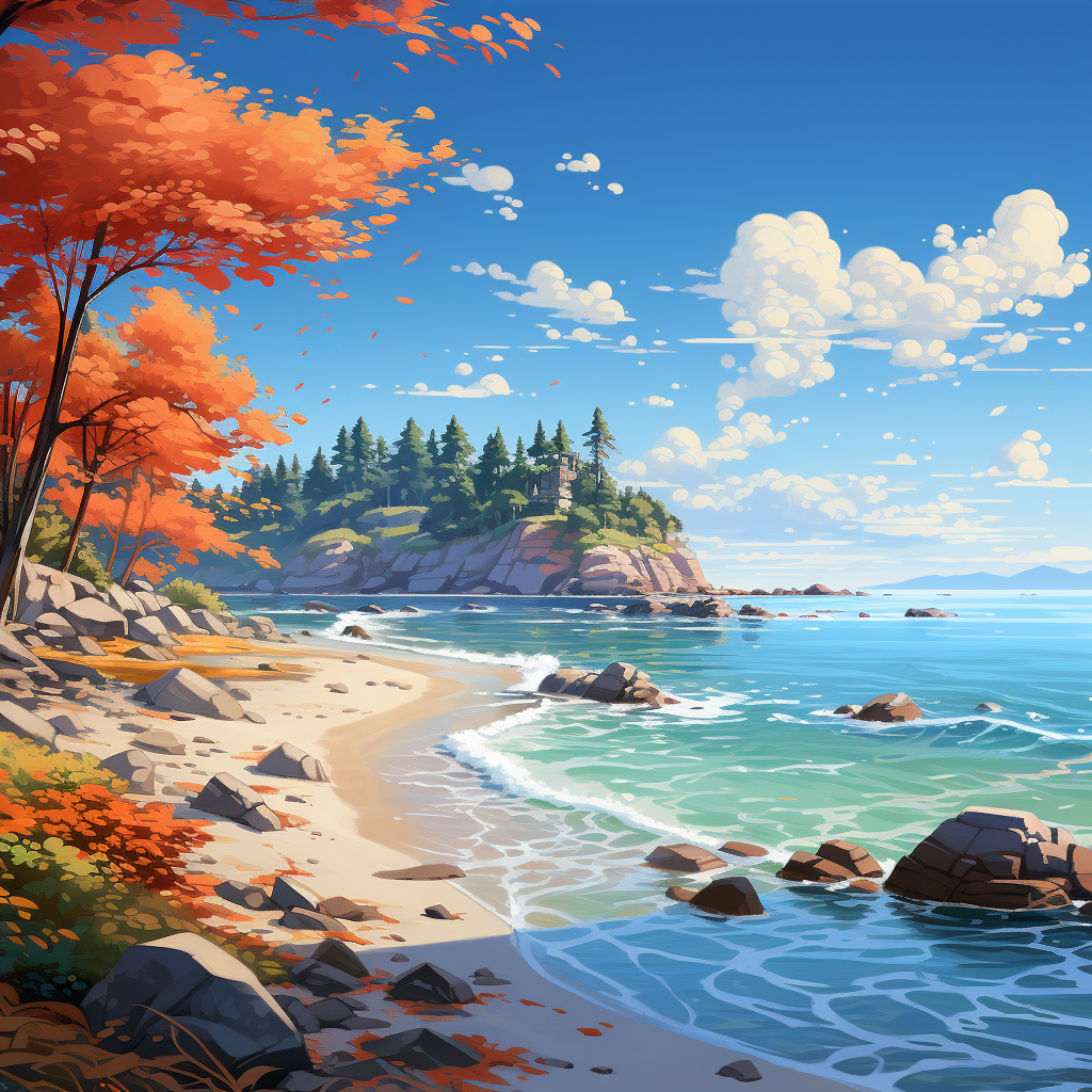 Serene beach scene on a fall day