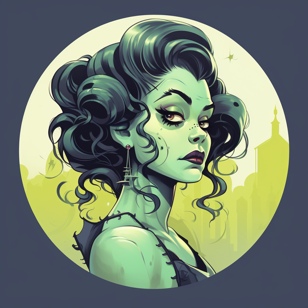 Cartoon illustration of a beautiful Frankenstein woman