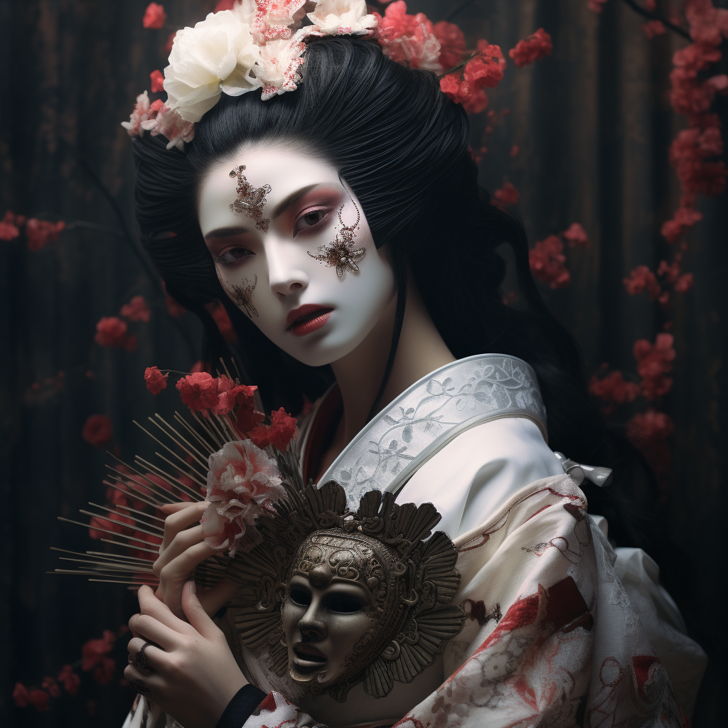 Geisha with Hanya Mask in stunning detail