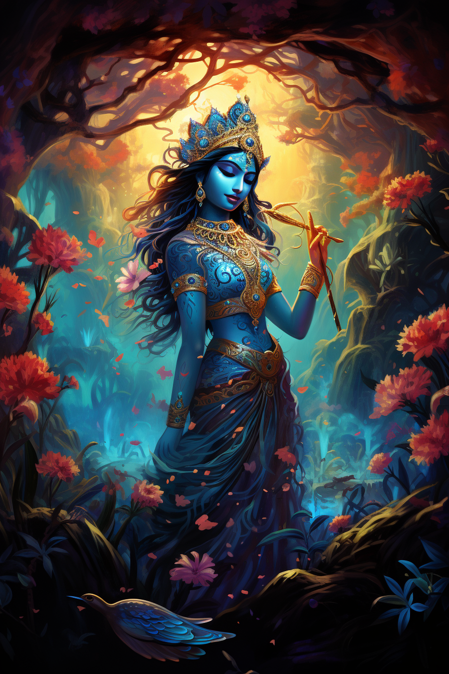 Enchanting Krishna Painting in Psychedelic Style