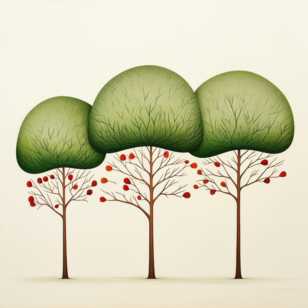 Minimalistic trees drawing on white background