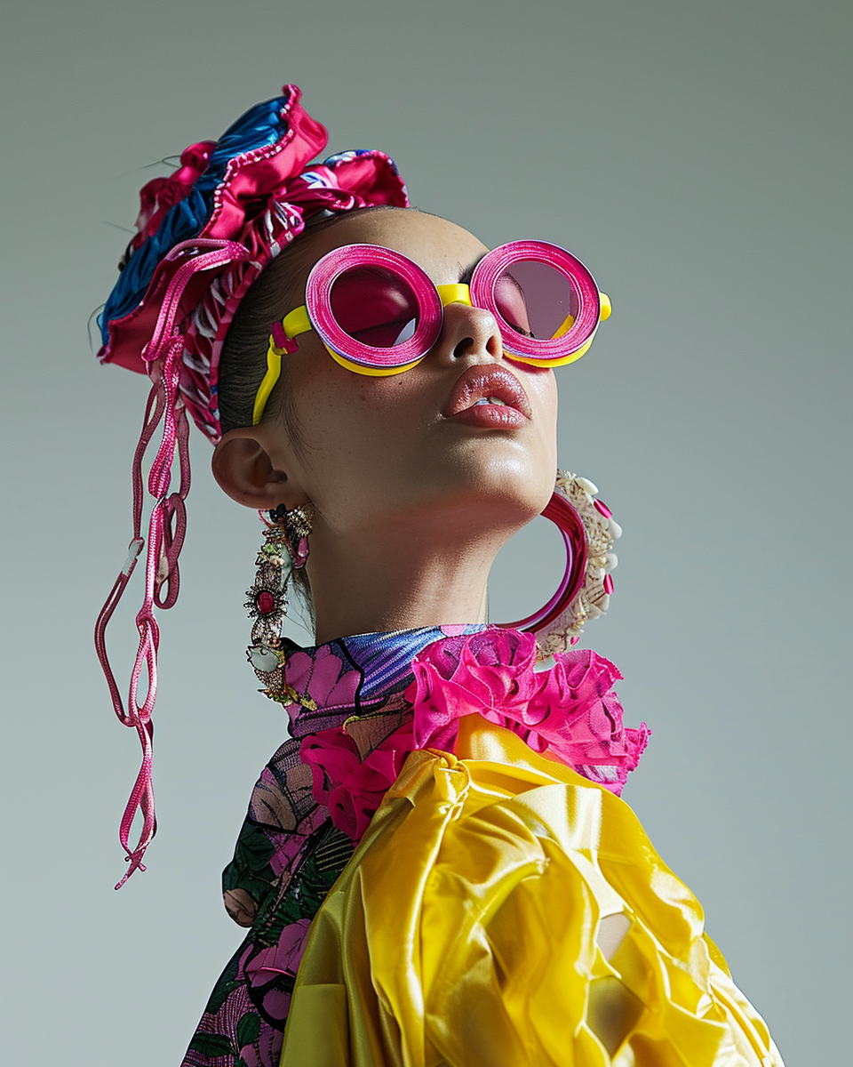 Model in pink candy color pop outfit