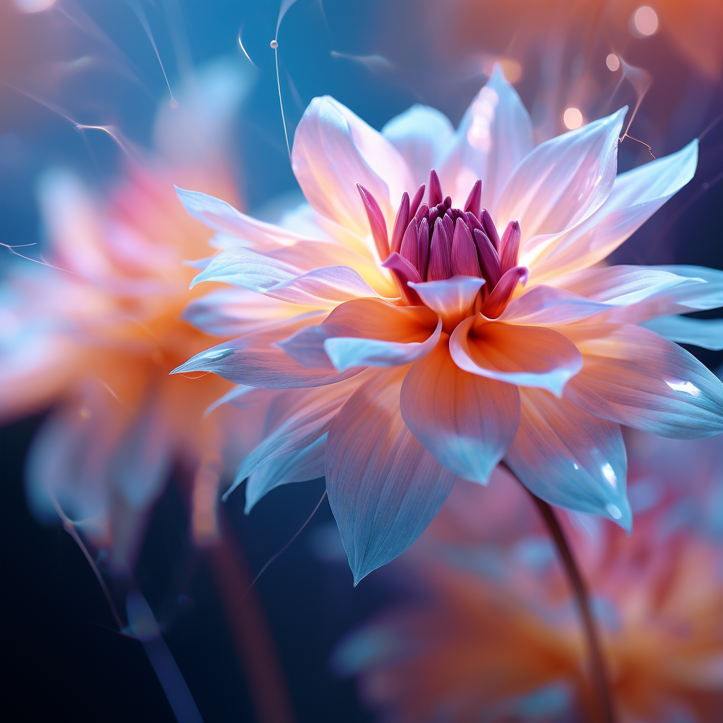 Zoom Flower with Blurred Background in Orange, Pink, Violet, Ice Blue