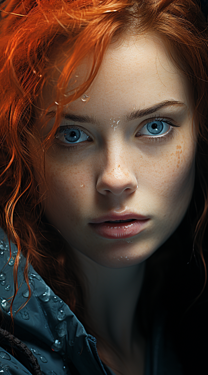 Redhead with Deep Ocean Blue Eyes