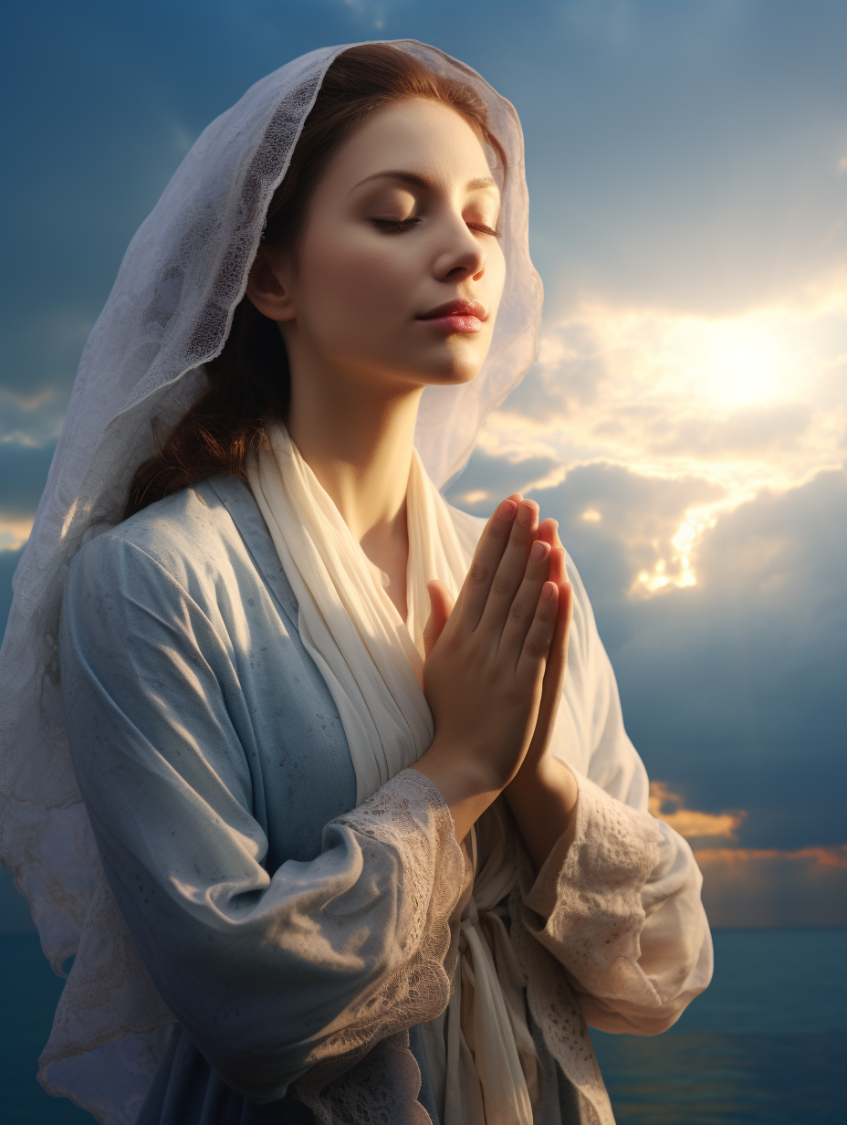 Woman praying by the sea