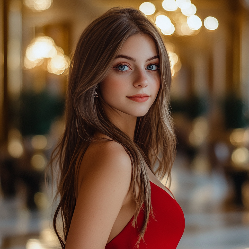 Beautiful woman in red gown