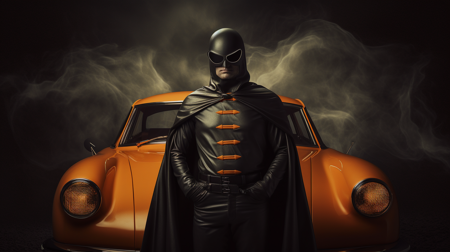 Belgian male superhero wearing black and orange costume