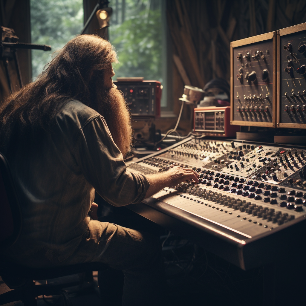 Bigfoot operating vintage studio mixing console