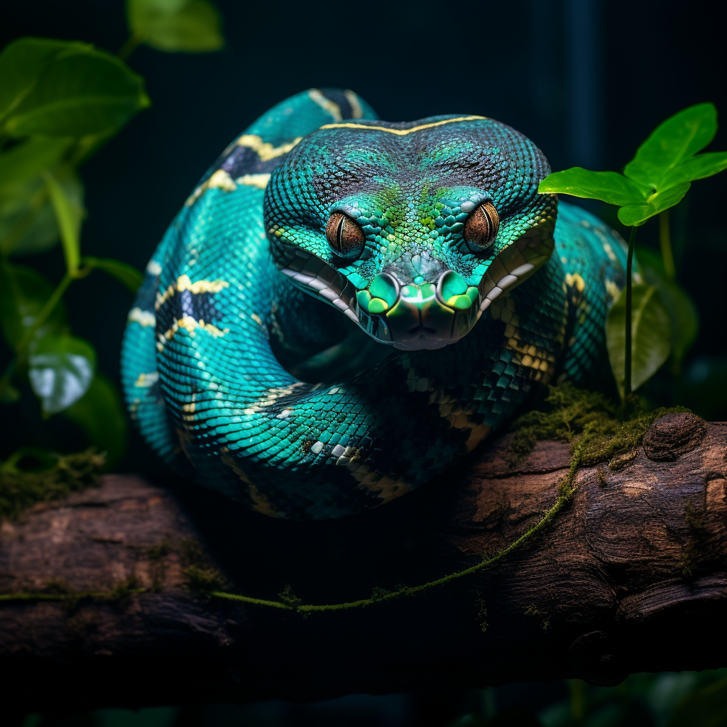 Bioluminescent Emerald Tree Boa in Jungle