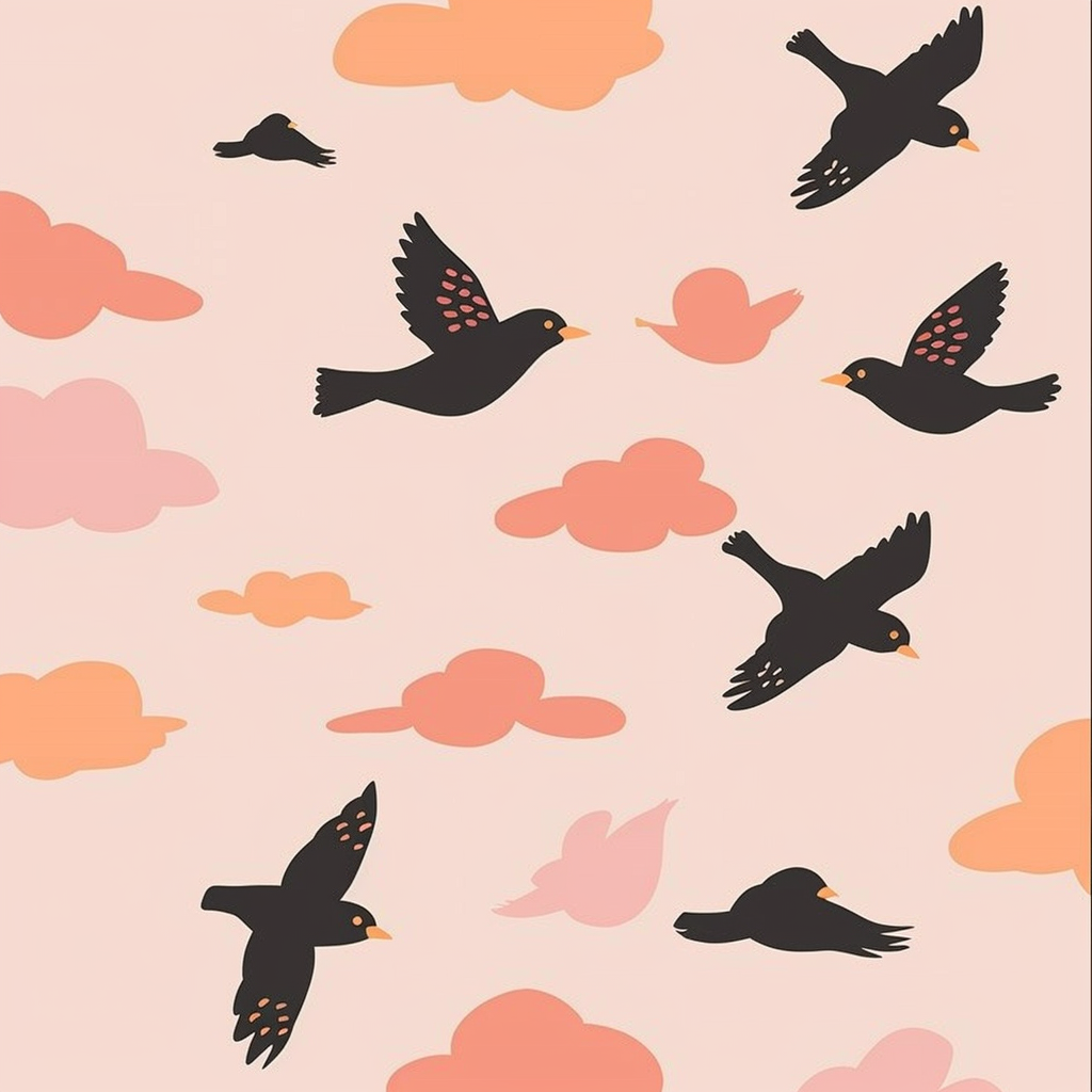 Birds Flying Sky Simple Illustration