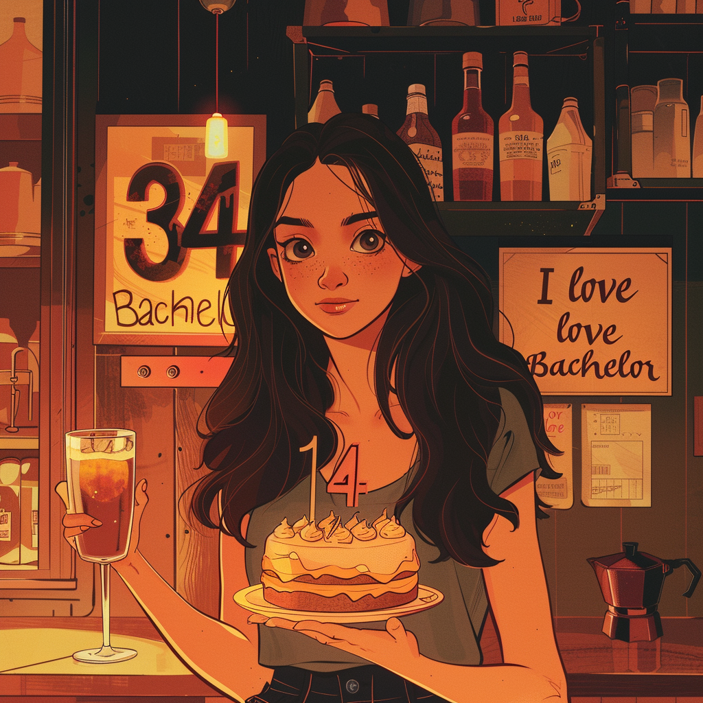 Birthday girl holding cake comic style