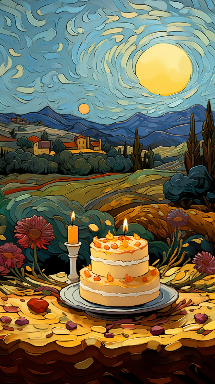 Van Gogh style birthday scenery animation