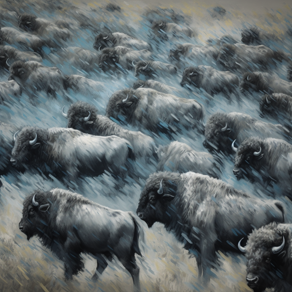 Bison stampede in Anselmo Ballester style