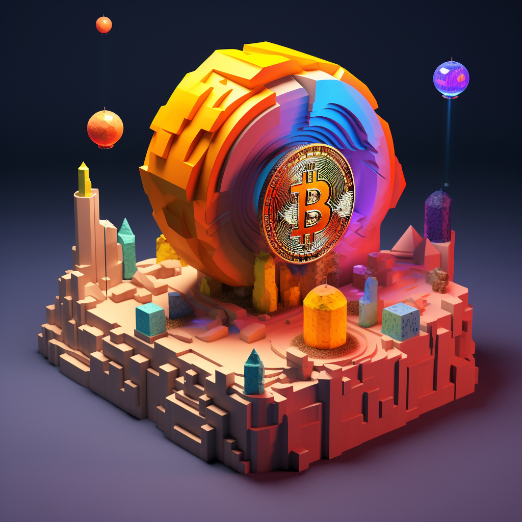 Bitcoin 3D Model on Moon Cubes