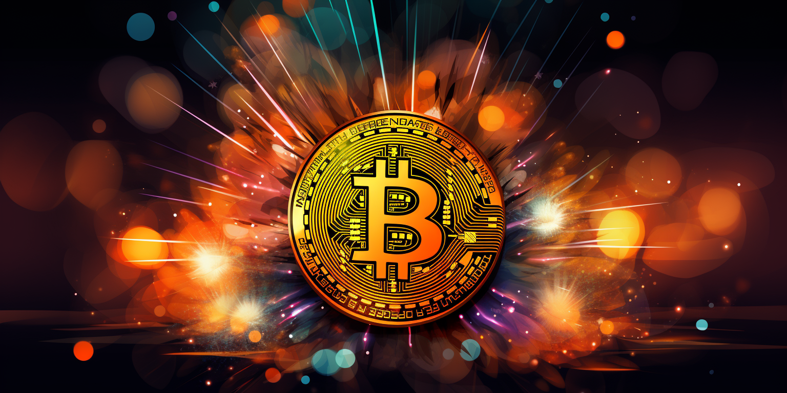 Bitcoin firework cartoon image