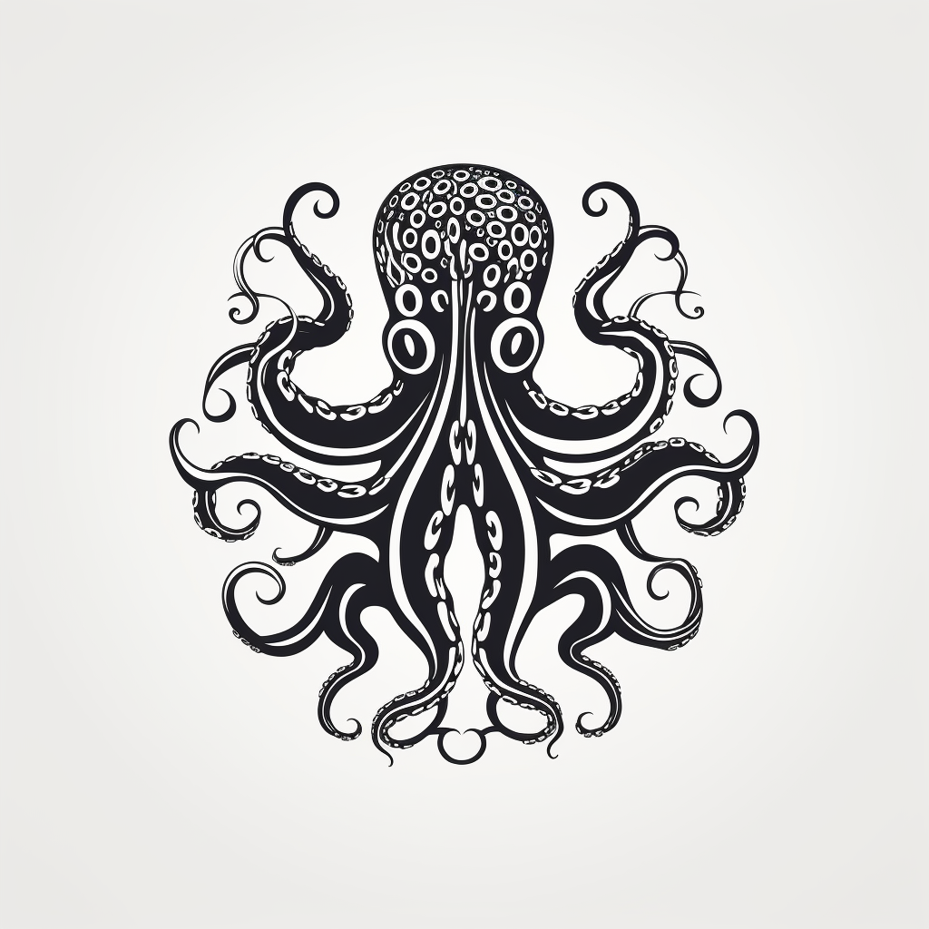 Simple Line Art of a Black and White Octopus