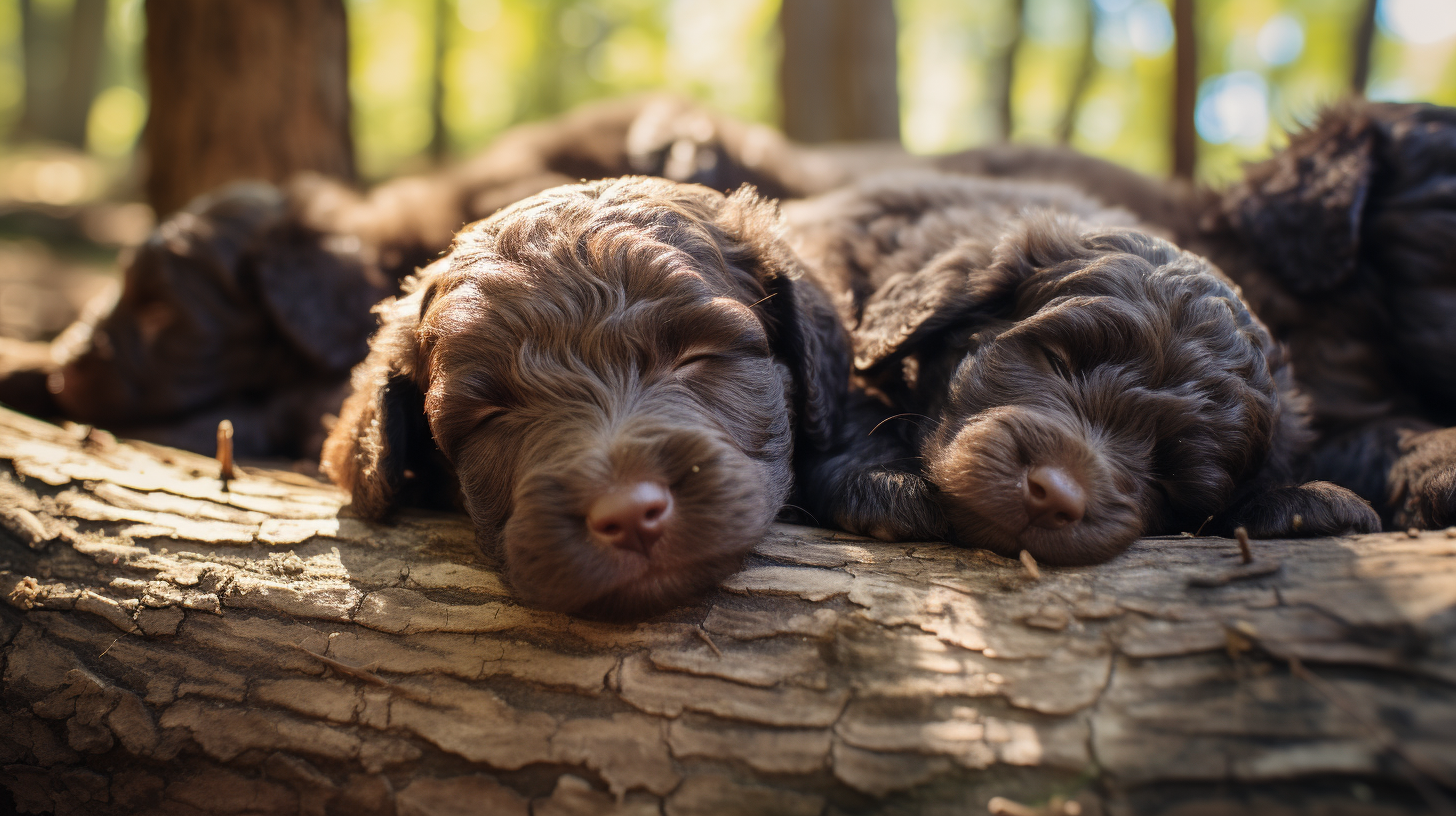 Adorable Black Apricot Labradoodle Puppies Sleeping