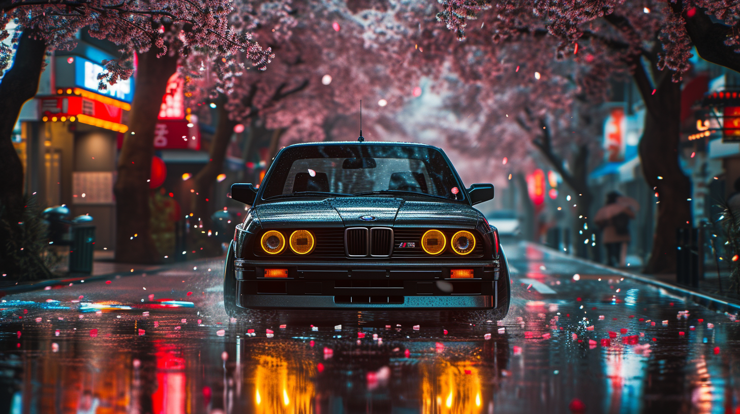 Black BMW M3 in Rainy Night