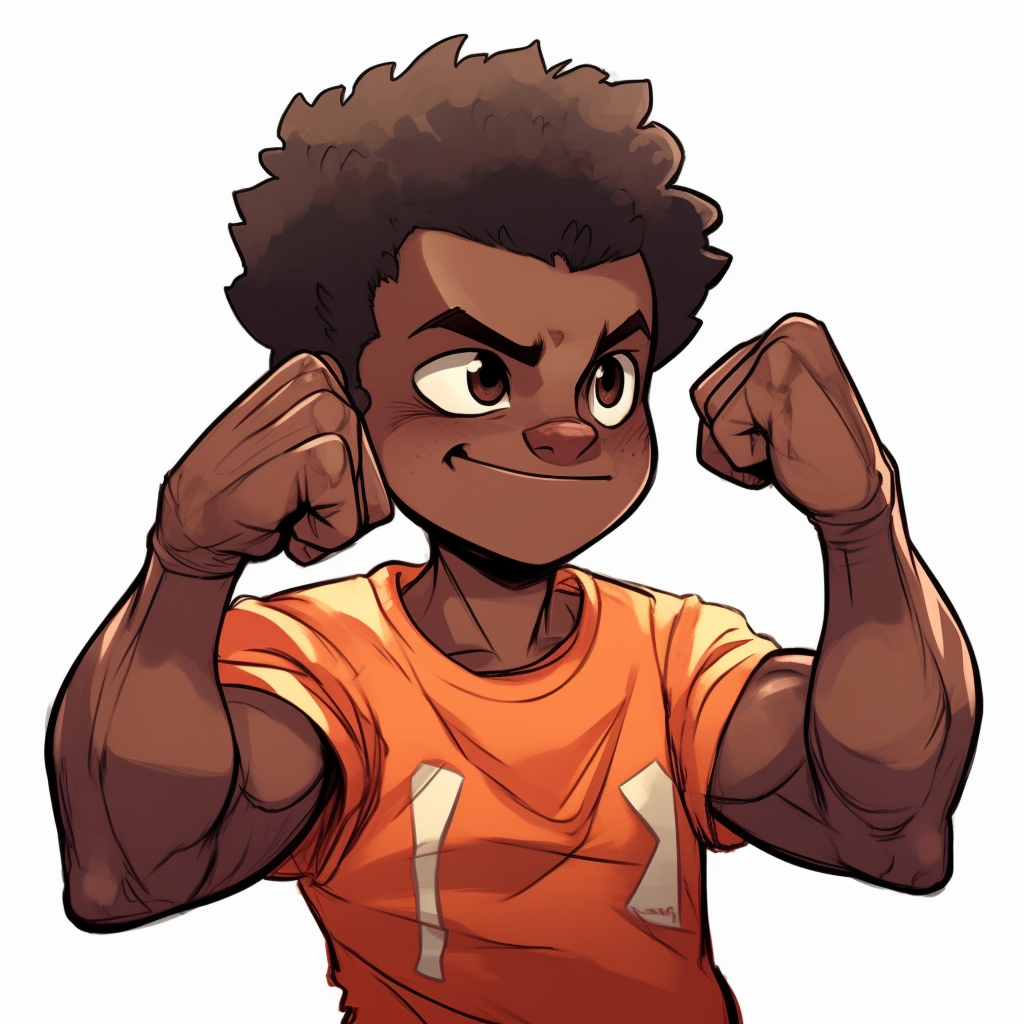 Black boy anime flexing his muscles