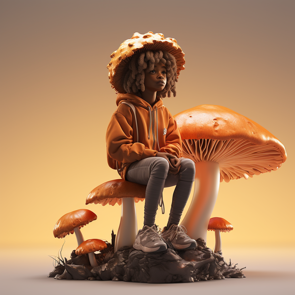 Black boy on duo-tone mushroom