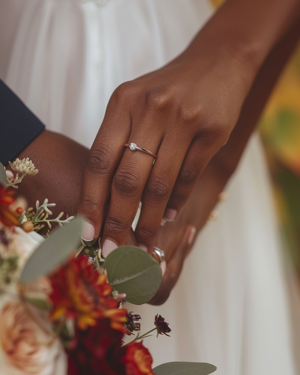 Black bride and groom hand wedding