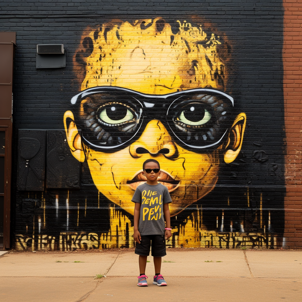 Black embossed cursive mural on brick wall