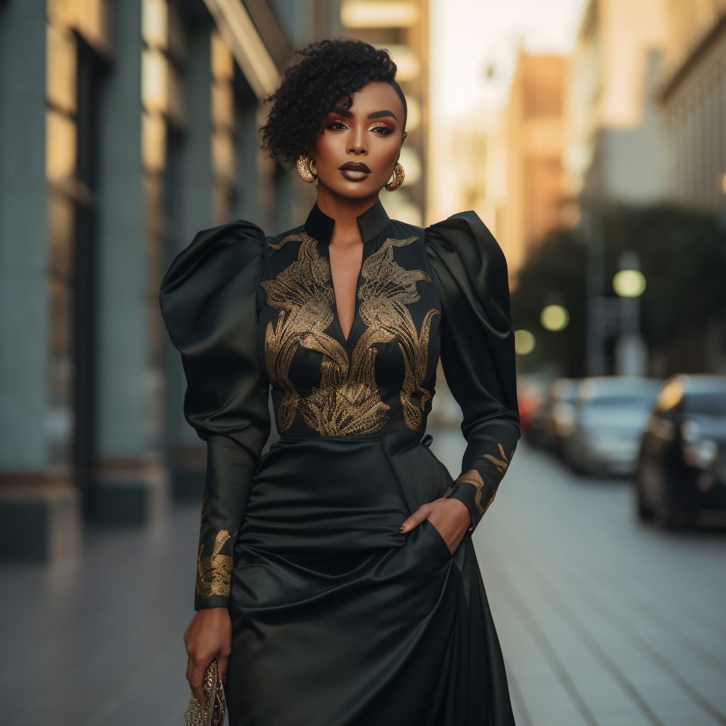 Black Female Luxury Model in Designer Clothes at Siana Avenue