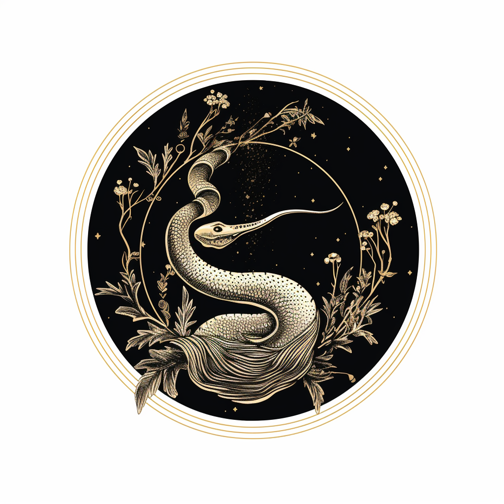 Minimalist black and gold snake moon tattoo