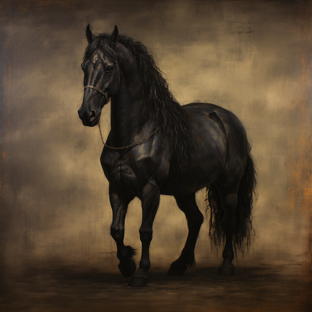 Black Jutland Horse in Rembrandt Style