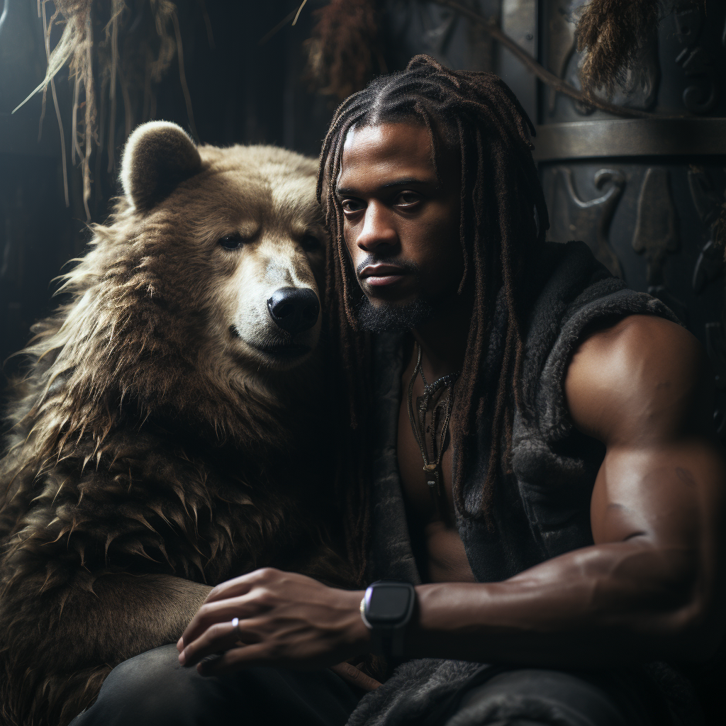 Black man with dreads and koala enjoying steam room