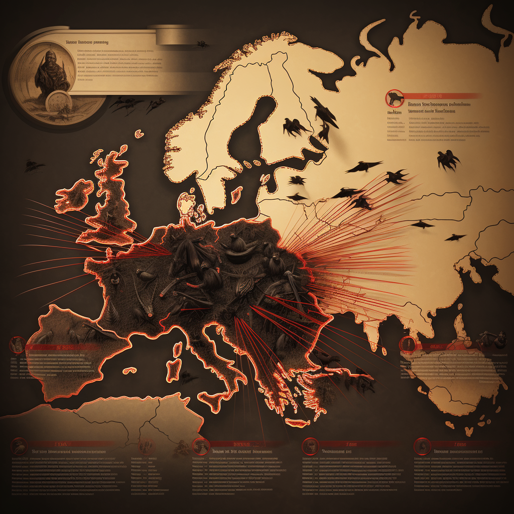 Illustration of Black Plague spreading across Europe