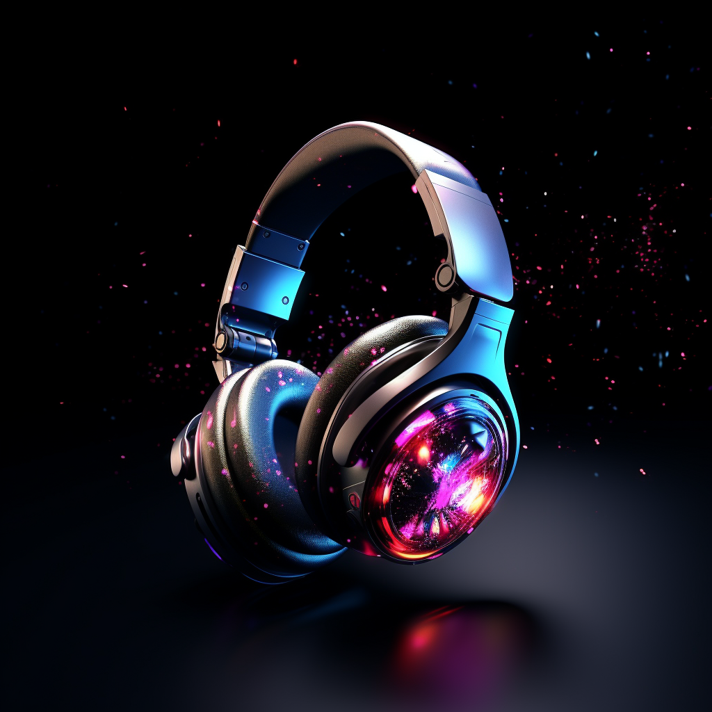 Realistic neon headphones on black background