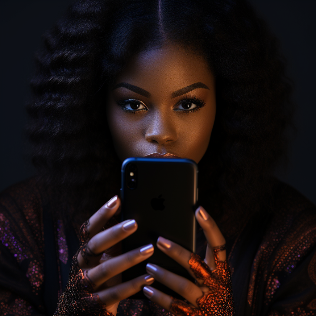 Black woman's hands holding iPhone