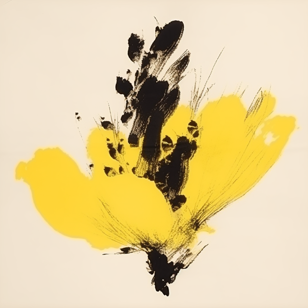 Beautiful black and yellow Sumi-e artwork