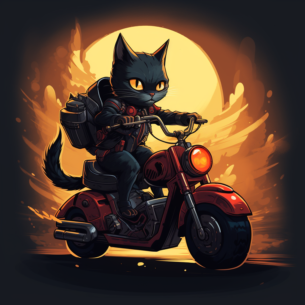 Cute black cat driving a bolt scooter