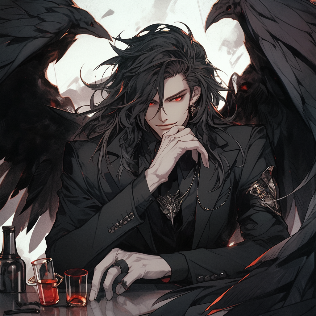 Man with Black Dragon Wings and Whiskey