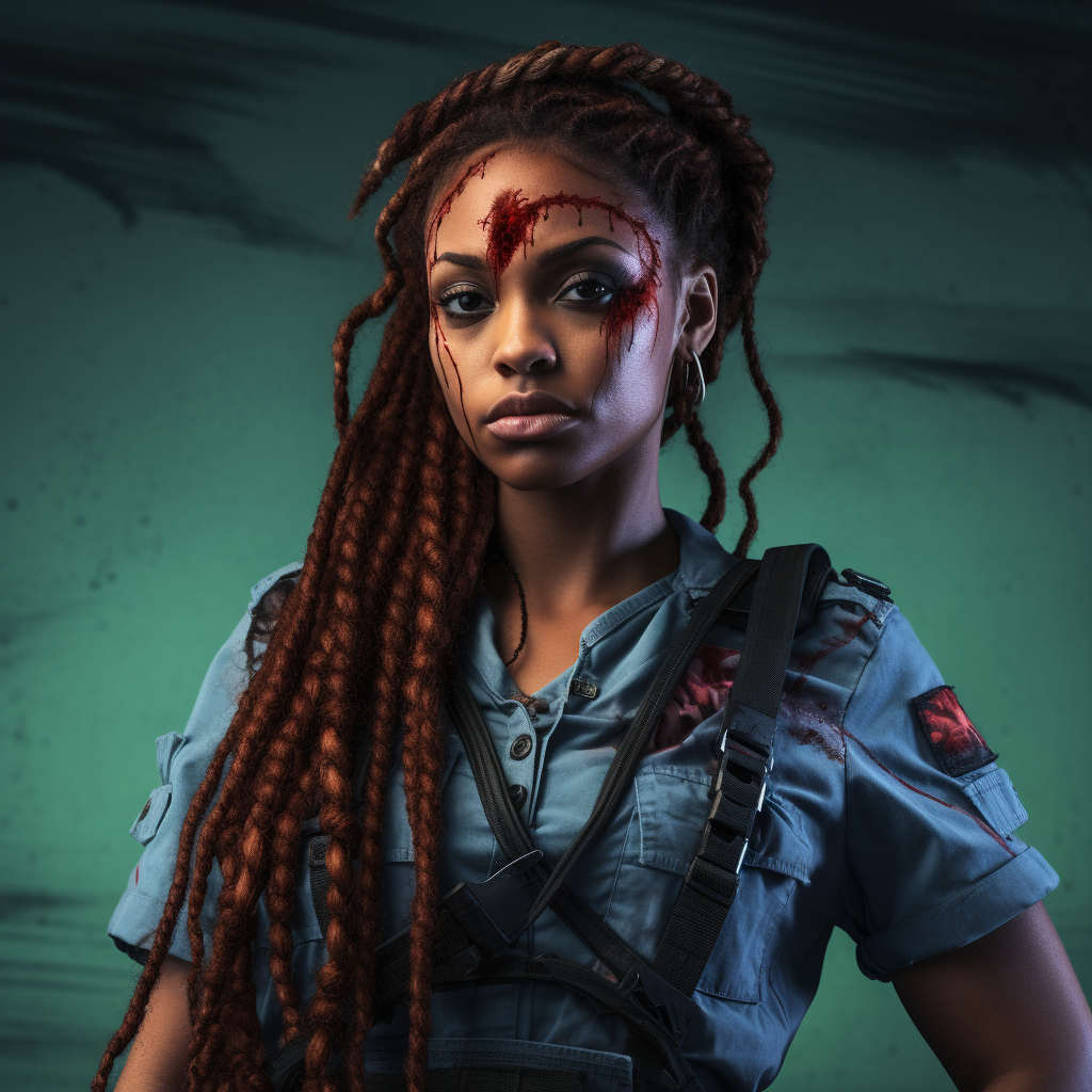 Bold African American Woman Battling Zombies