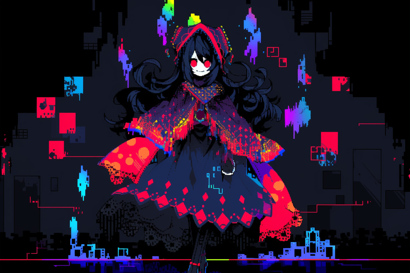 Colorful Gothicute girl under blacklight