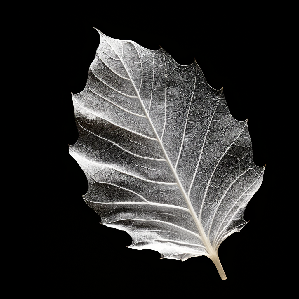 Complex leaf skeleton in black and white