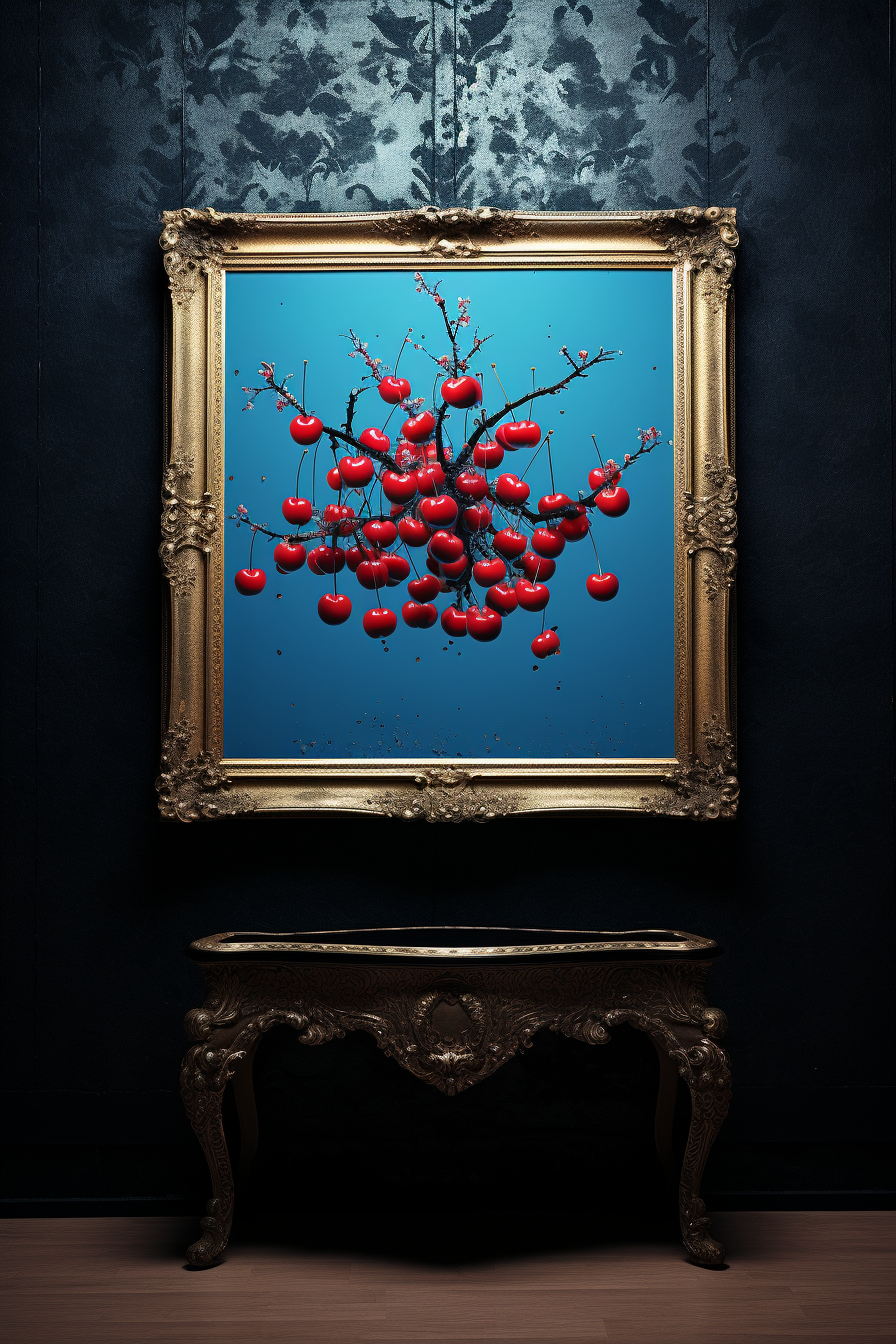 Blue cherryfruit in vintage Banksy-style art