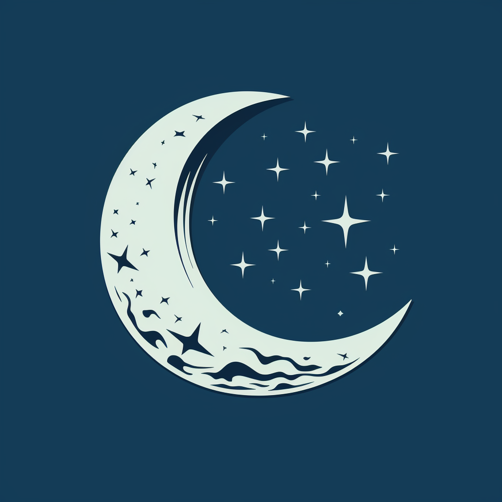 Graphic design of a blue crescent moon