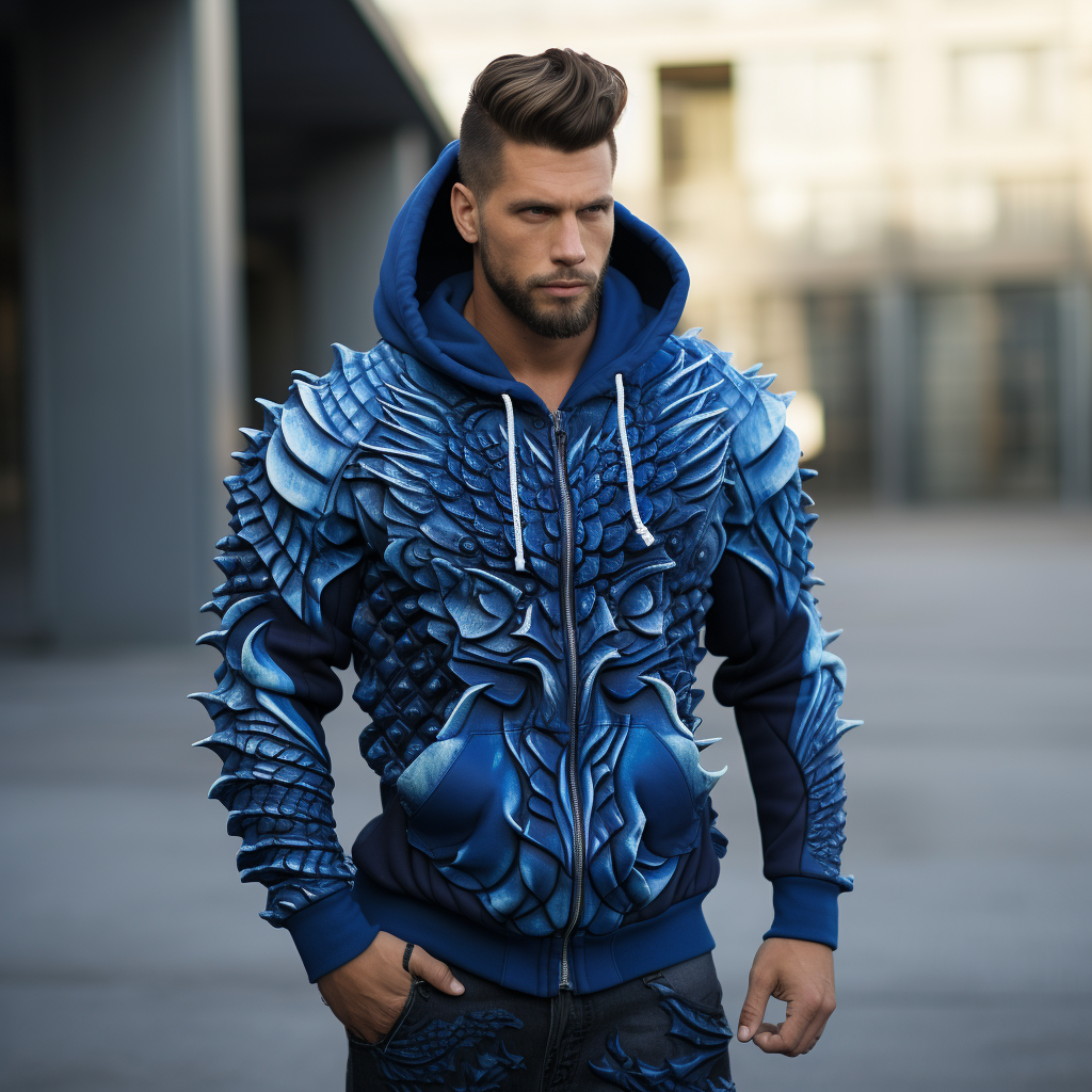 Blue Dragon Hoodie with Sophisticated Tail