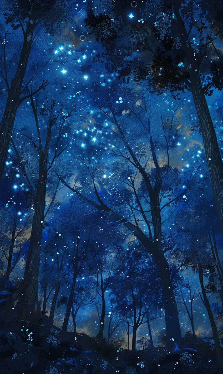 Blue lights over forest art style