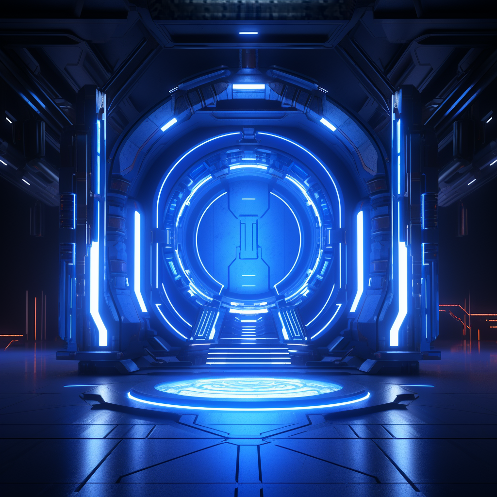 Blue neon cyberpunk portal lights