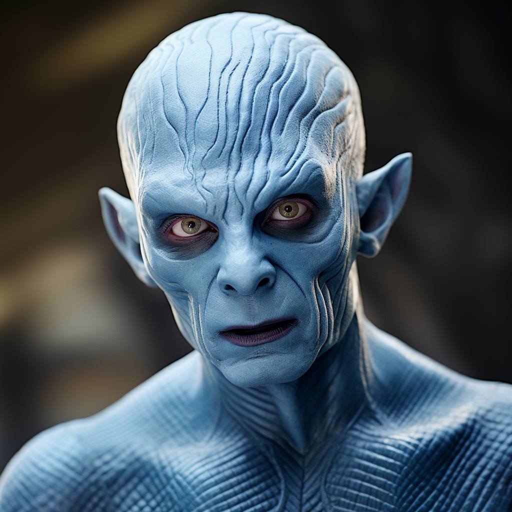 Blue-skinned Star Trek character illustration